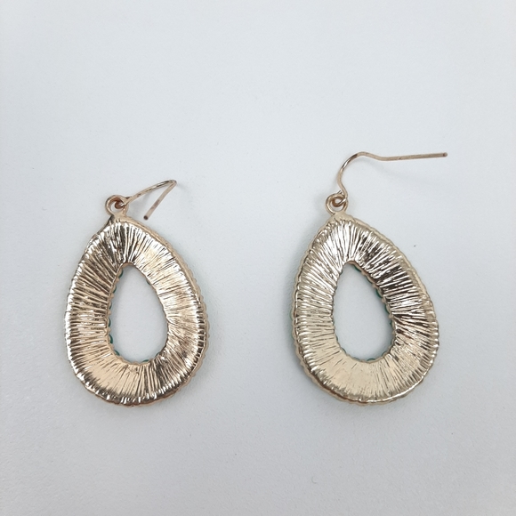 Gold Turquoise Boho Pierced Hook Earrings Set of Four - Picture 3 of 10